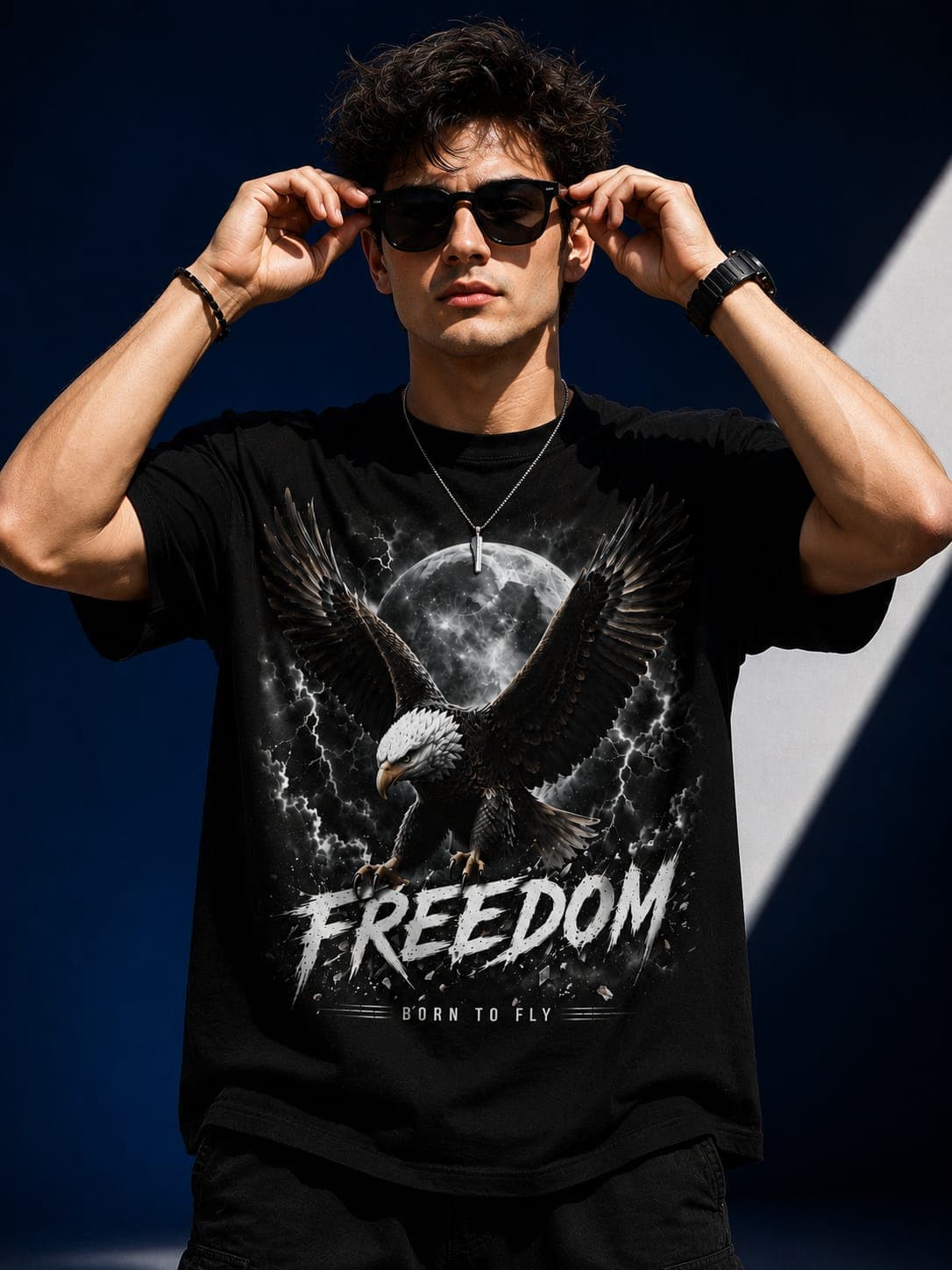 "Freedom - Born To Fly" Moon & Eagle Oversized T-Shirt 1