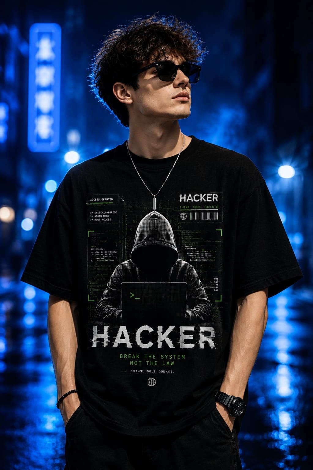 Cyber Hacker "Break The System" Oversized T-Shirt 1