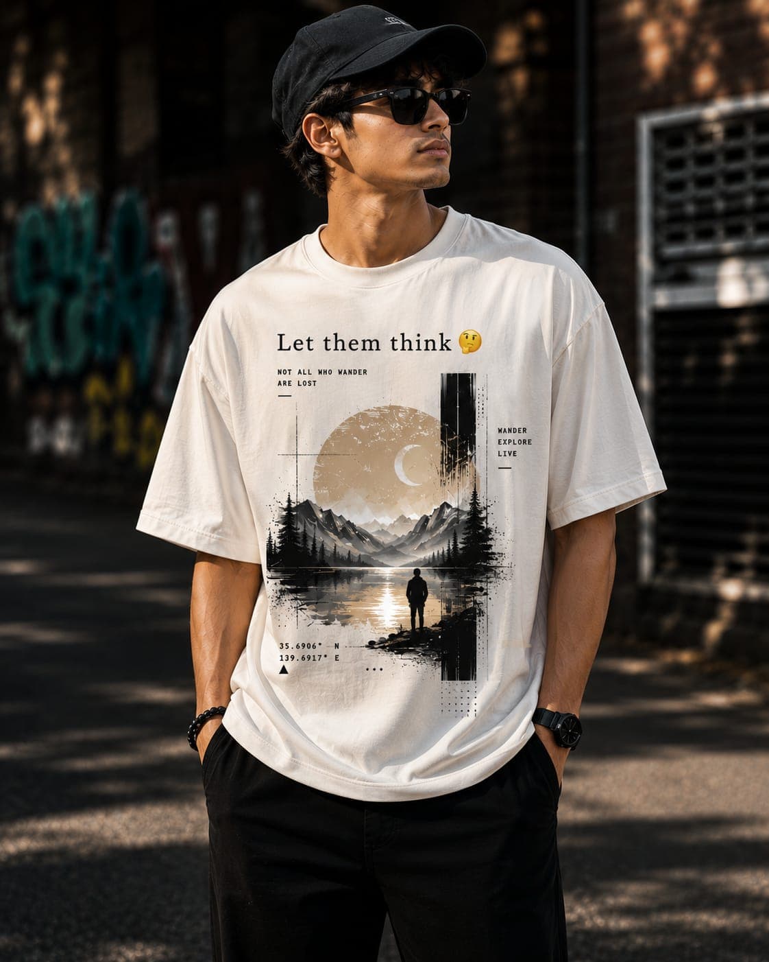 "Let Them Think" Minimalist Mountain Oversized T-Shirt 1