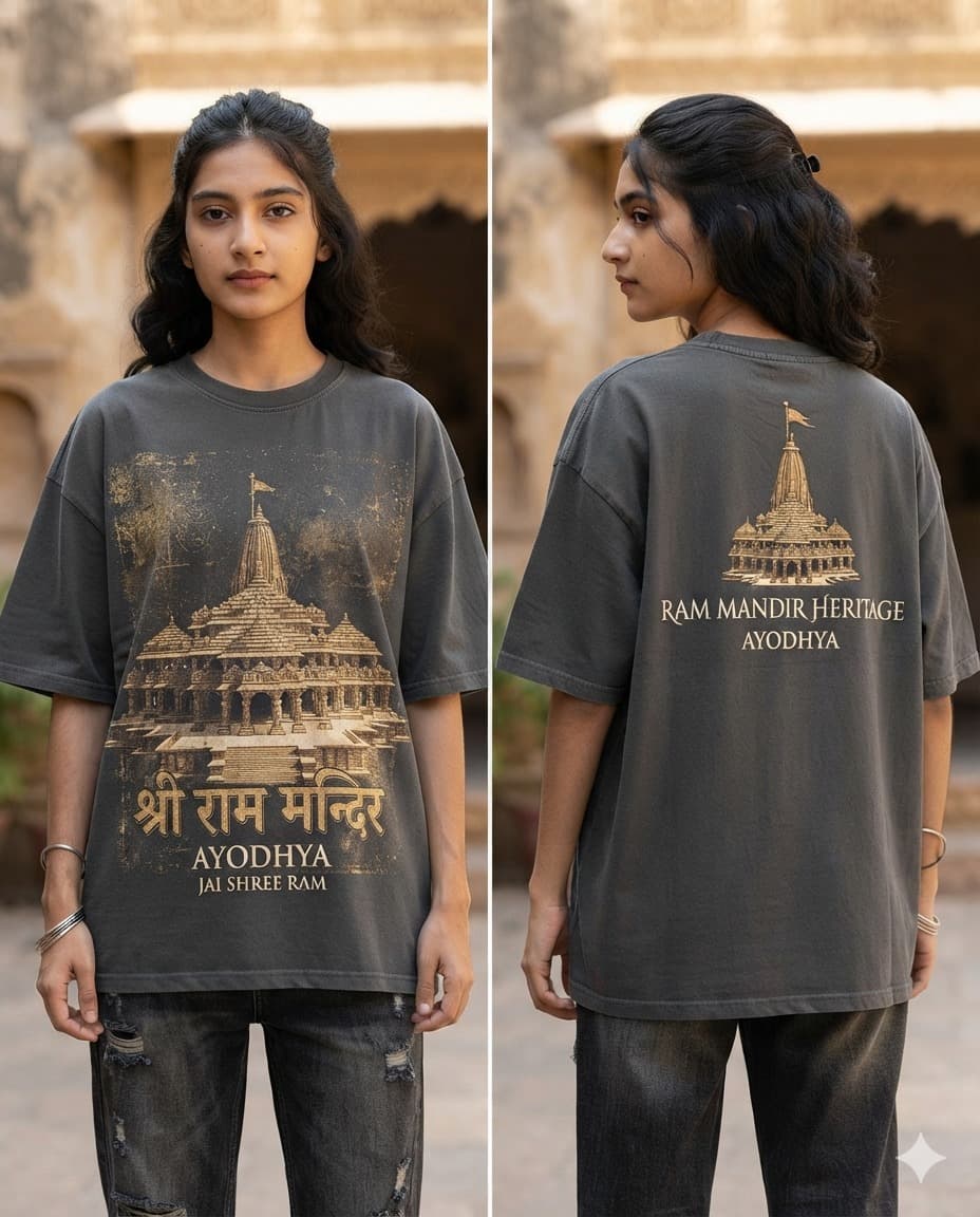 Ram Mandir Ayodhya Heritage Oversized T-Shirt 1