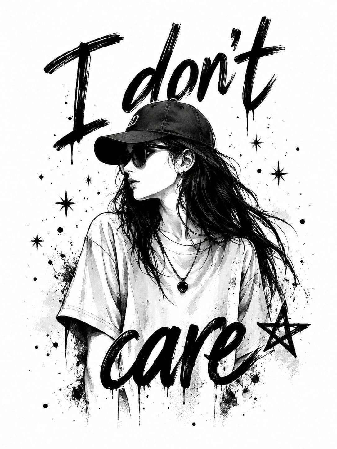 "I Don't Care" Graphic Oversized White T-Shirt 2