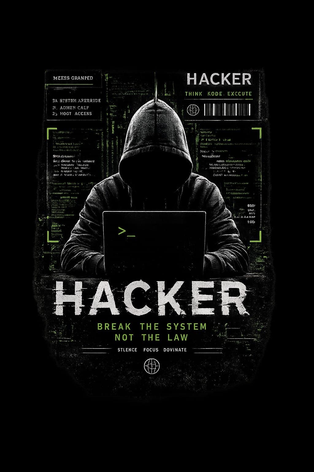 "Hacker: Break the System" Oversized Black Graphic T-Shirt 2