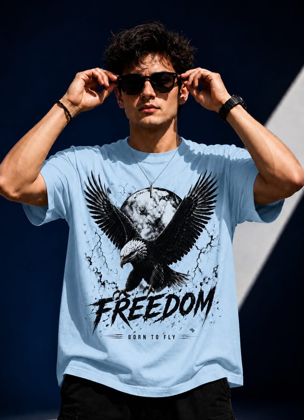 "Freedom: Born to Fly" Eagle Graphic Sky Blue T-Shirt 1