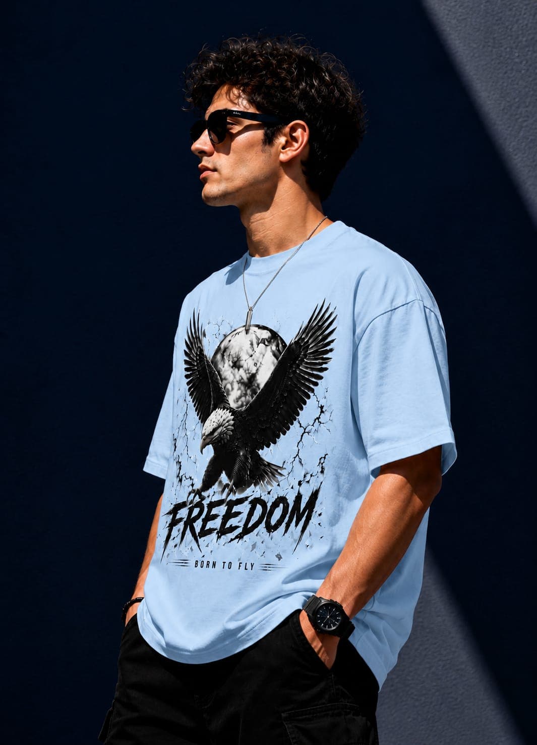 "Freedom: Born to Fly" Eagle Graphic Sky Blue T-Shirt 2
