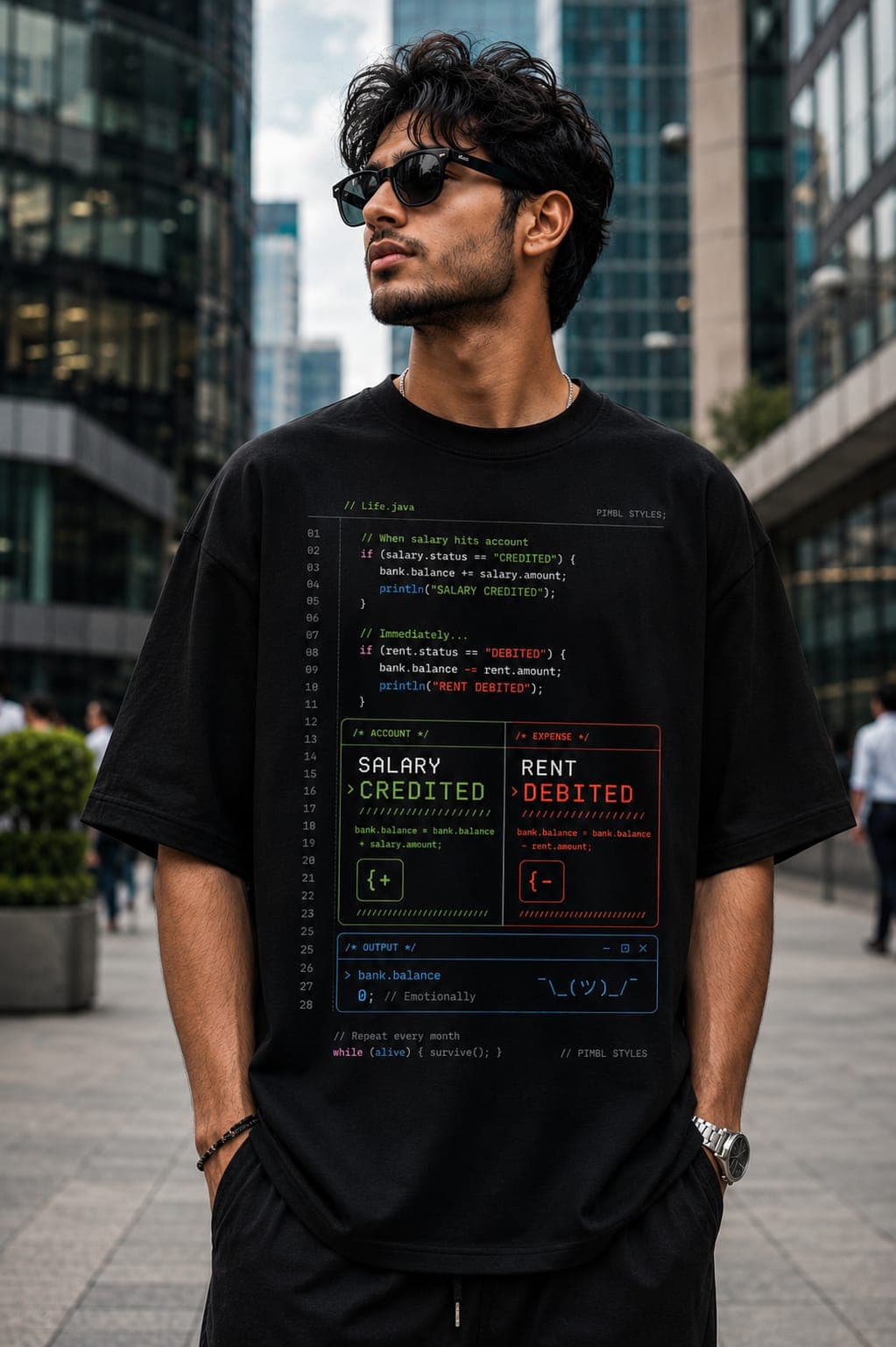 "Life.java" Programmer Humor Graphic Oversized T-Shirt — Black 1