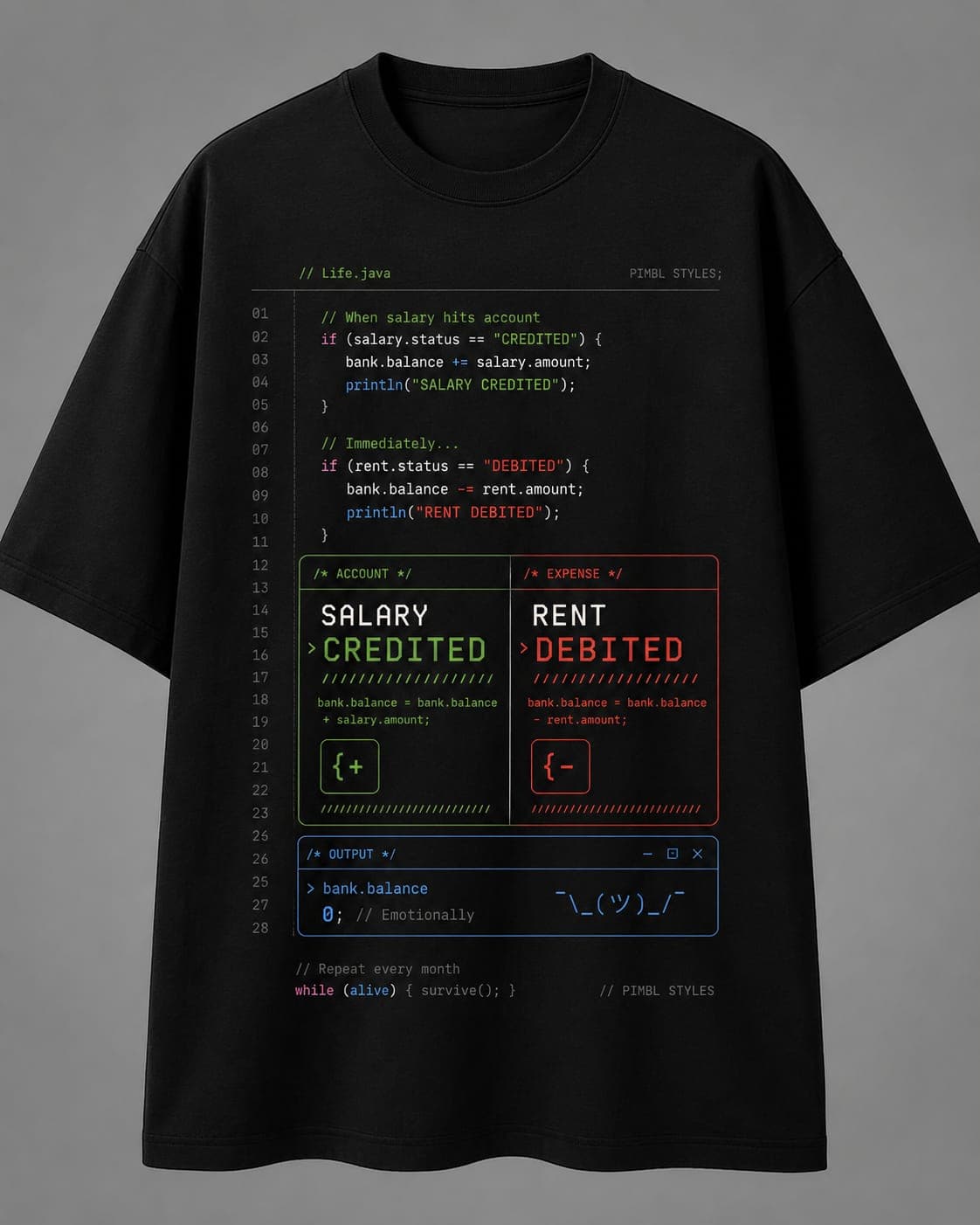 "Life.java" Programmer Humor Graphic Oversized T-Shirt — Black 2