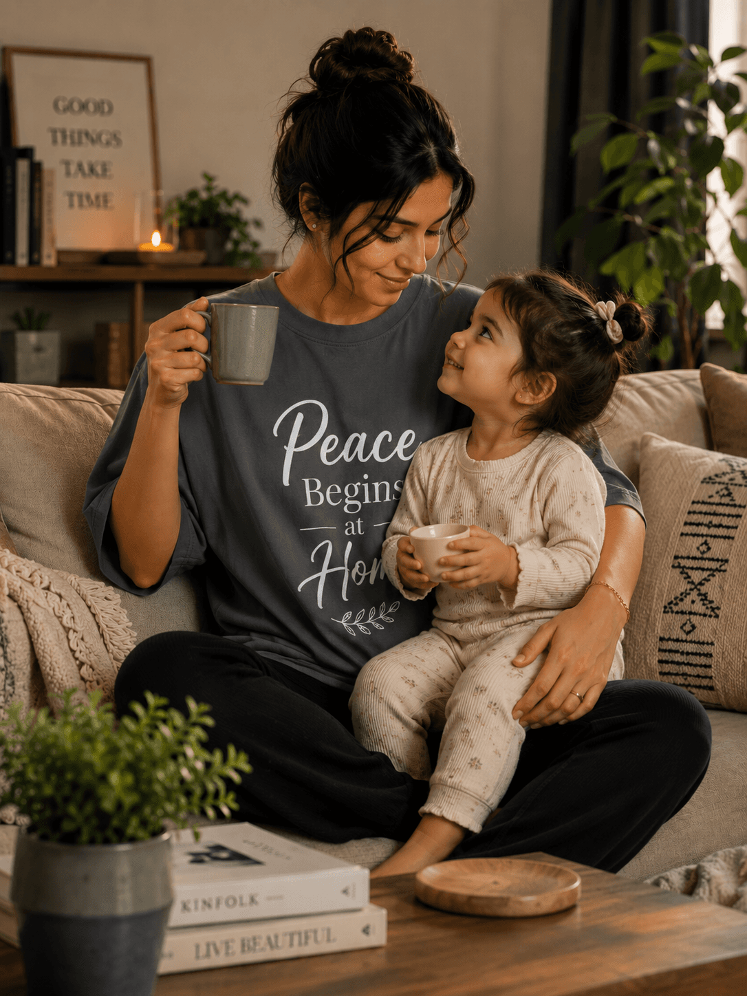 Peace Begins at Home Relaxed Fit Oversized T-Shirt — Smokey Grey 3