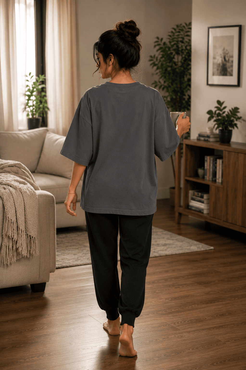 Peace Begins at Home Relaxed Fit Oversized T-Shirt — Smokey Grey 4