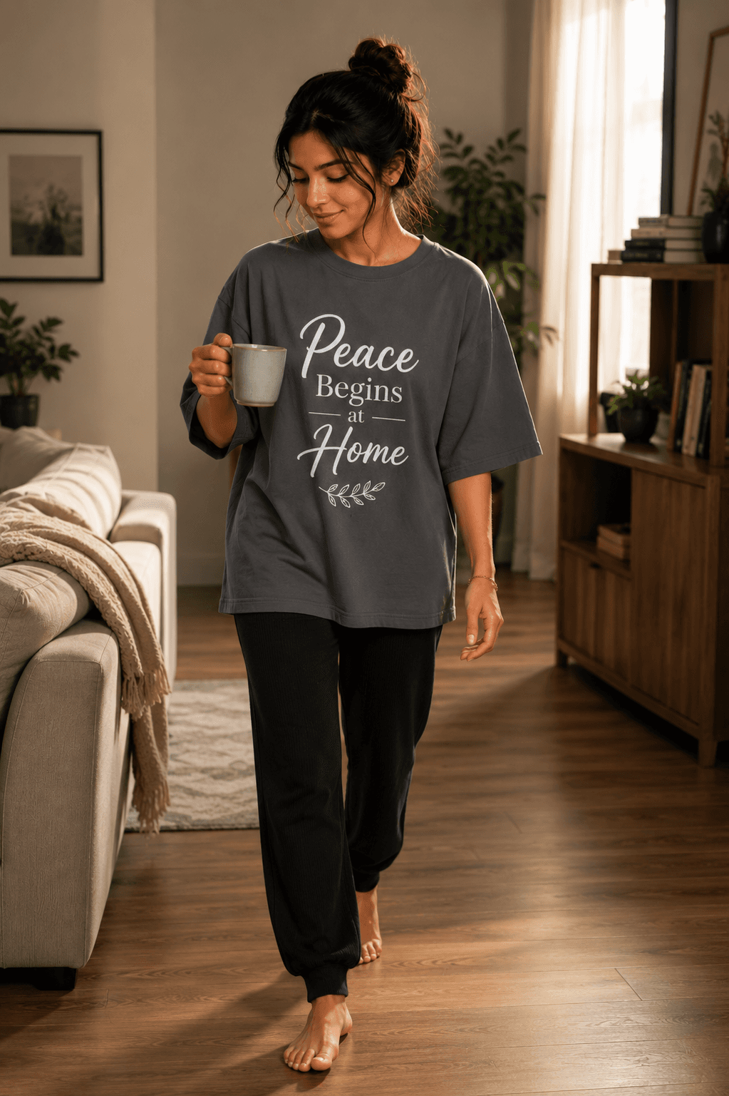 Peace Begins at Home Relaxed Fit Oversized T-Shirt — Smokey Grey 5