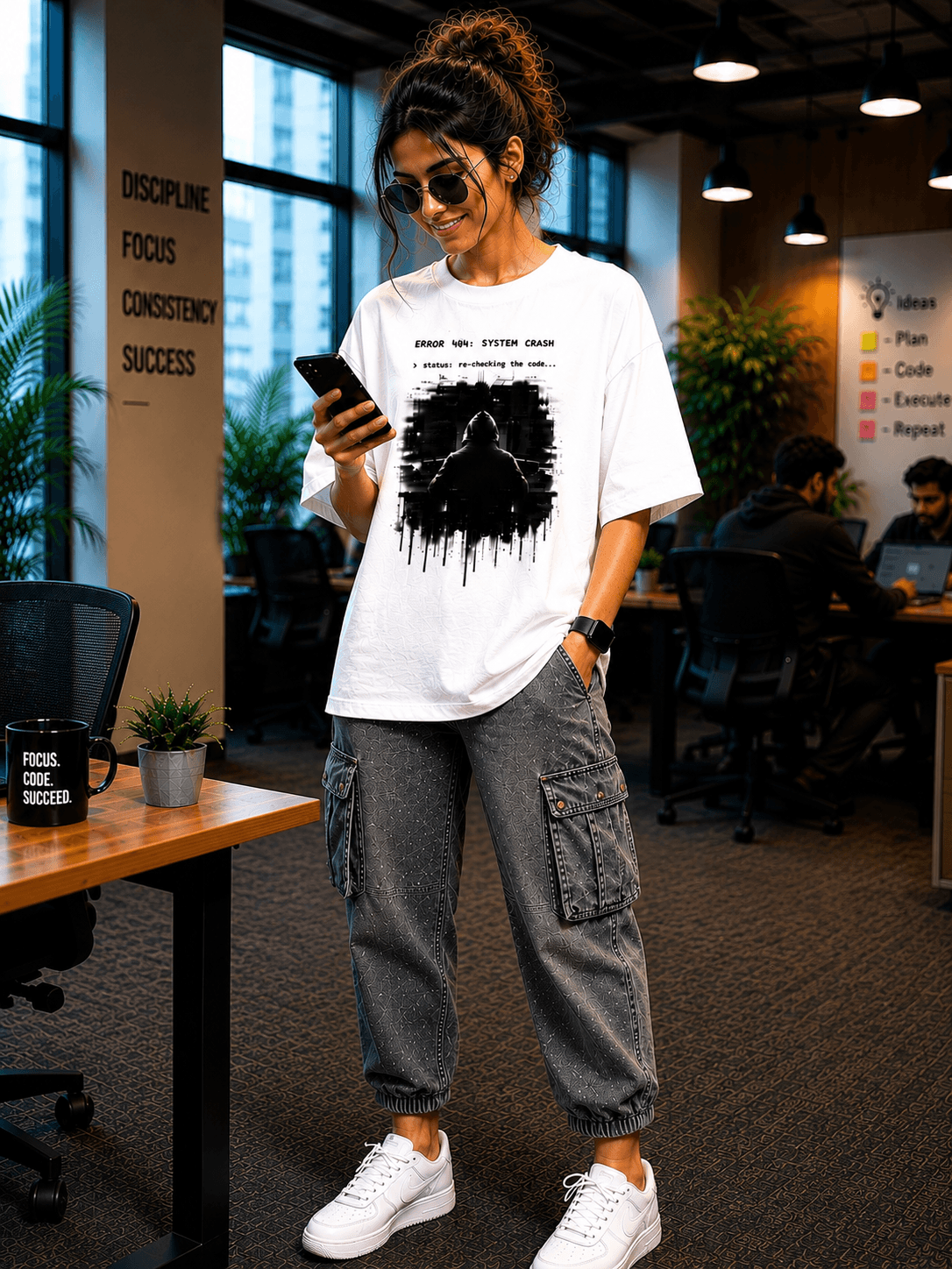 ERROR 404: SYSTEM CRASH Oversized Graphic T-Shirt — White 1