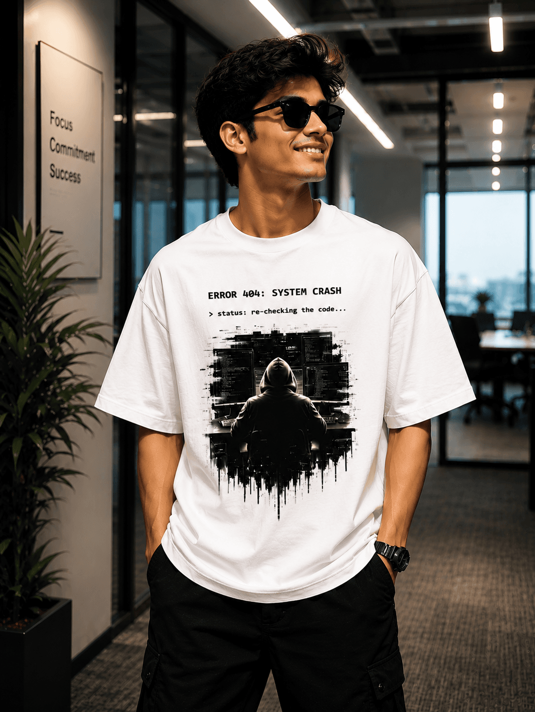 ERROR 404: SYSTEM CRASH Oversized Graphic T-Shirt — White 2