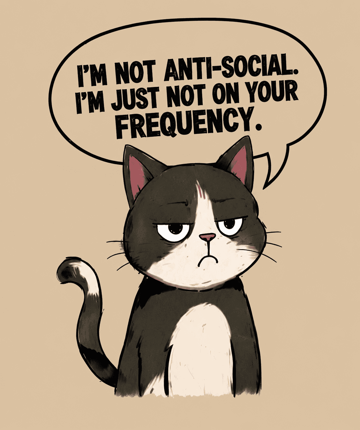 "Not On Your Frequency" Grumpy Cat Graphic Oversized T-Shirt — Beige 4