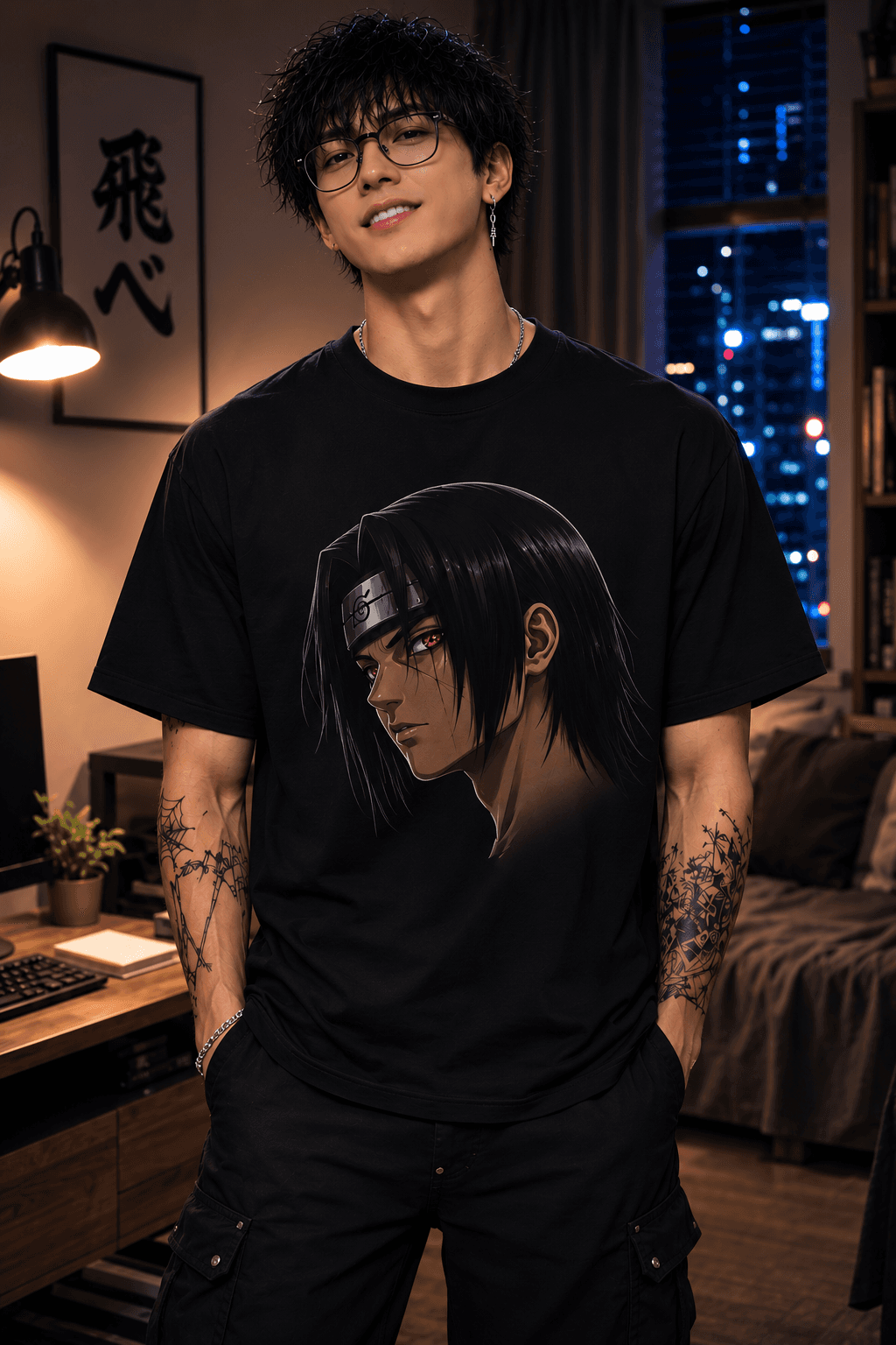 Shadow of the Red Eye – Dark Shinobi Anime T-Shirt — Black 1