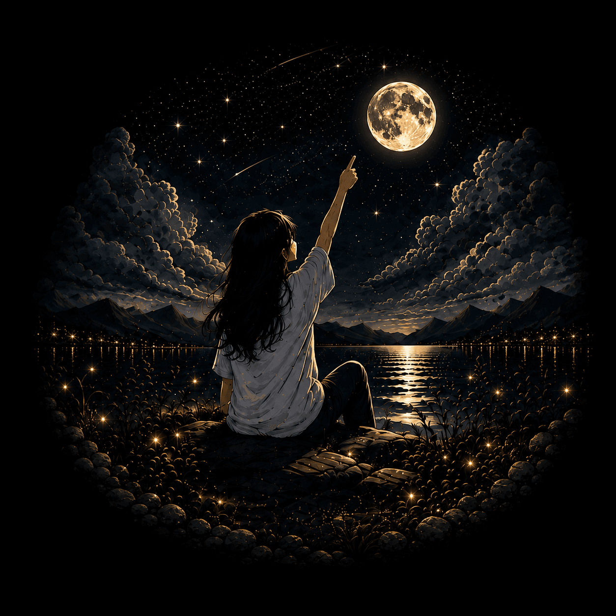 "Aim for the Moon" Aesthetic Dreamer Graphic Oversized T-Shirt — Black 6