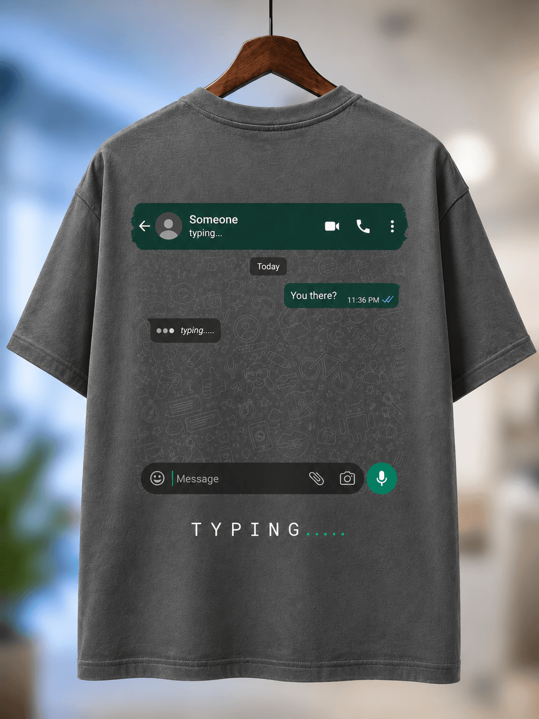 Typing... Oversized Black T-Shirt – WhatsApp Inspired Graphic | PIMBL STYLES — Smokey Grey 6