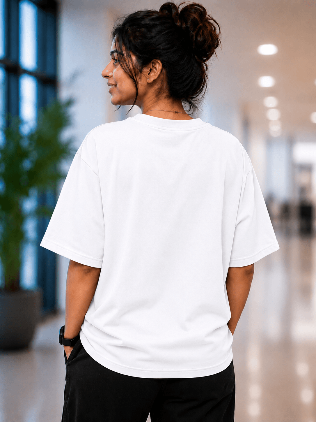 Women's Premium Oversized T-Shirt | 240 GSM Cotton Terry | Relaxed Fit | Black, White, Beige & Smokey Grey — White 2