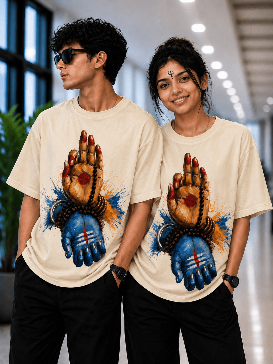 Har Har Mahadev Oversized Graphic T-Shirt | PIMBL Styles — Beige 2