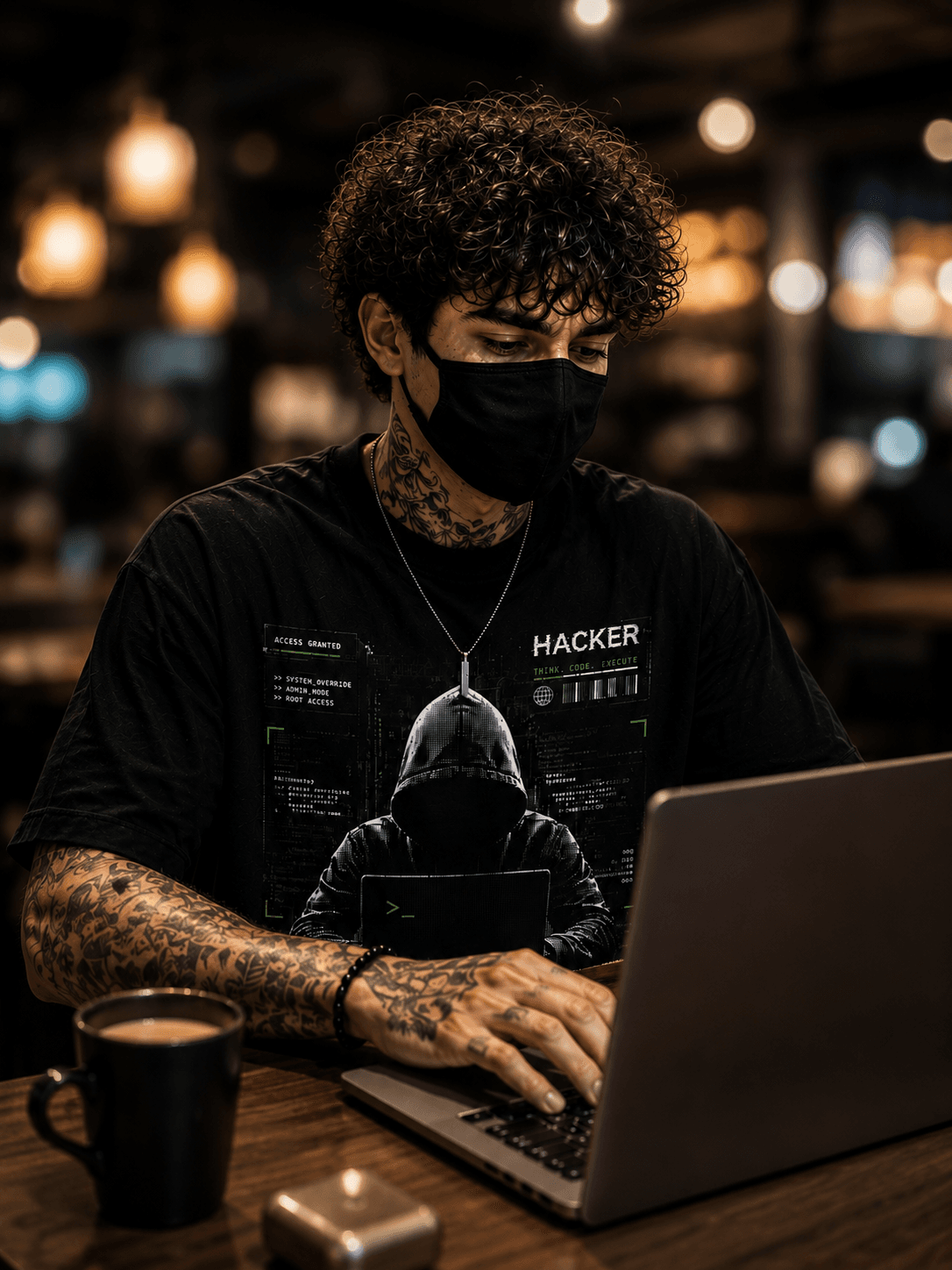 "Hacker: Break The System" Cyberpunk Graphic Oversized T-Shirt — Black 1